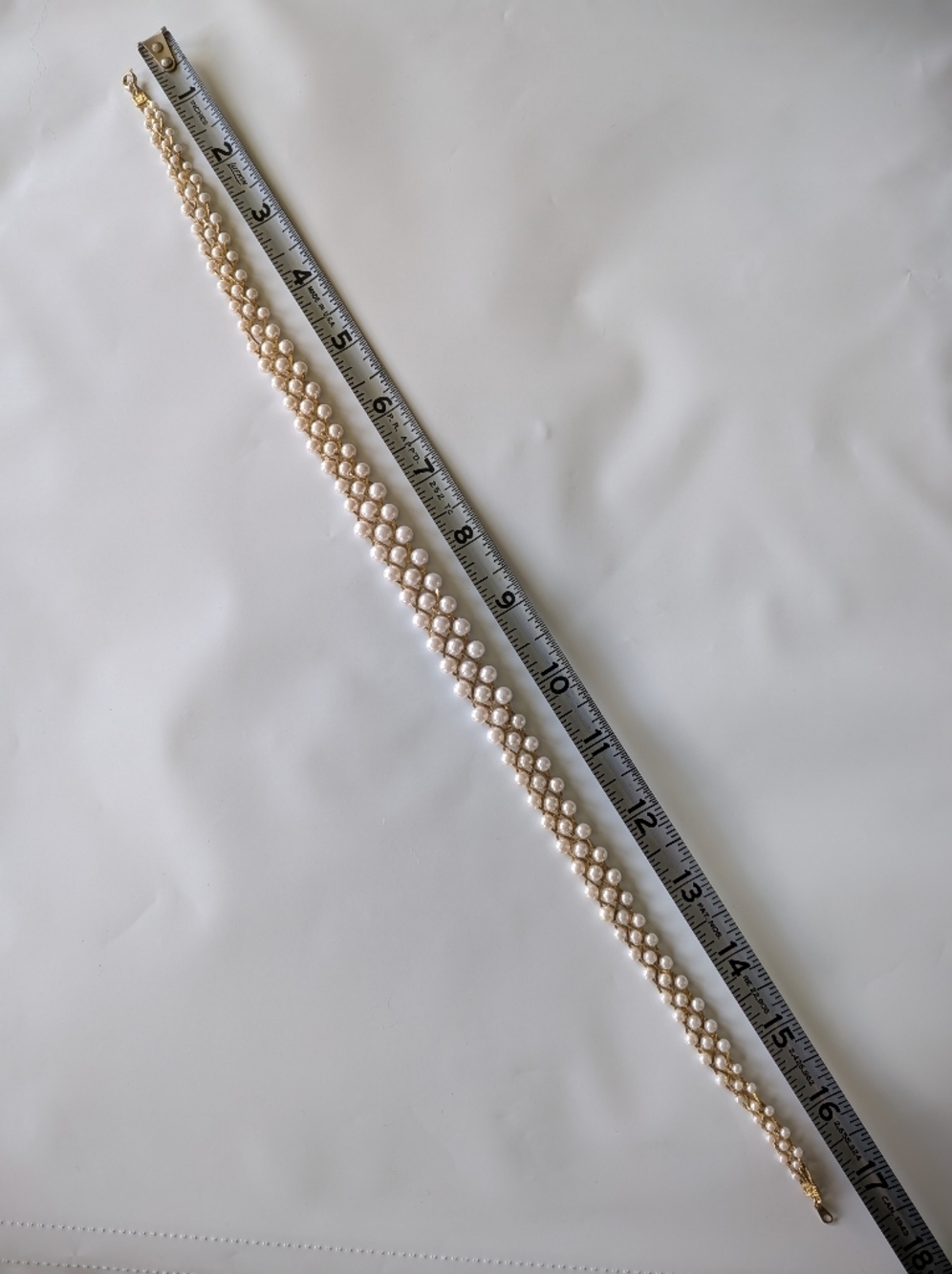 Triple Strand Gold Woven Faux Pearl Necklace - Picture 8 of 8